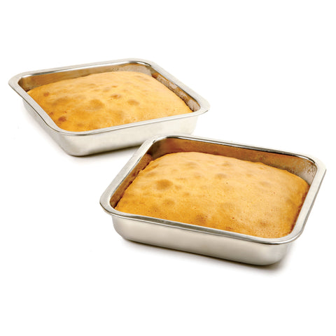 Norpro 8-inch square pan with baked goods, perfect for desserts or savory meals.