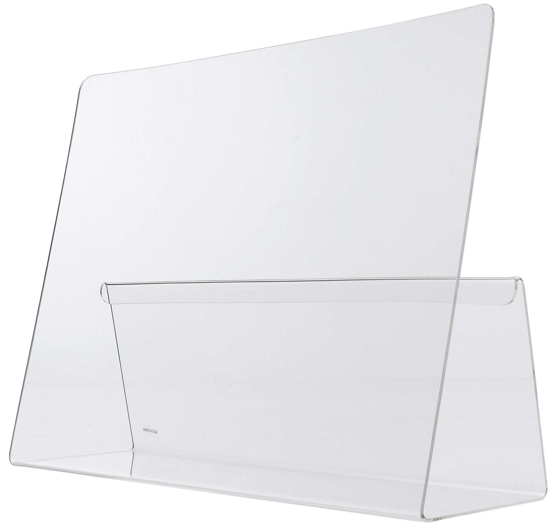 Norpro acrylic cookbook holder side view highlights stable, spill-protective display.