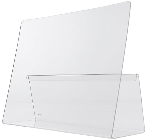 Norpro acrylic cookbook holder side view highlights stable, spill-protective display.