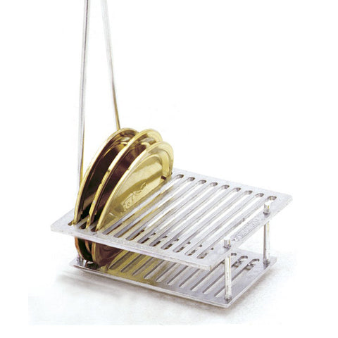 Norpro canning lid rack shows water circulation around lids for thorough sterilization.