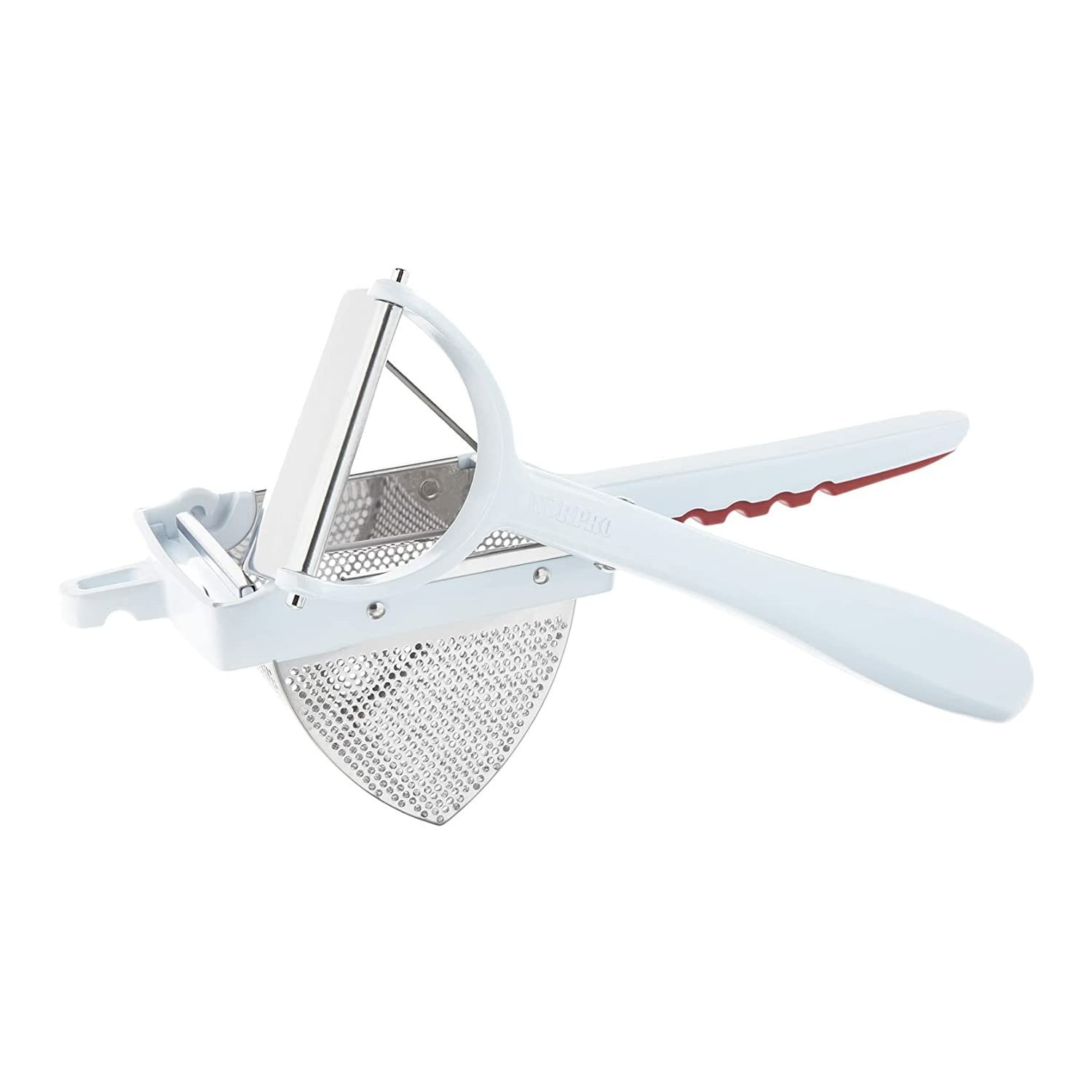 Durable cast aluminum body and large hopper of Norpro ricer for big batches.