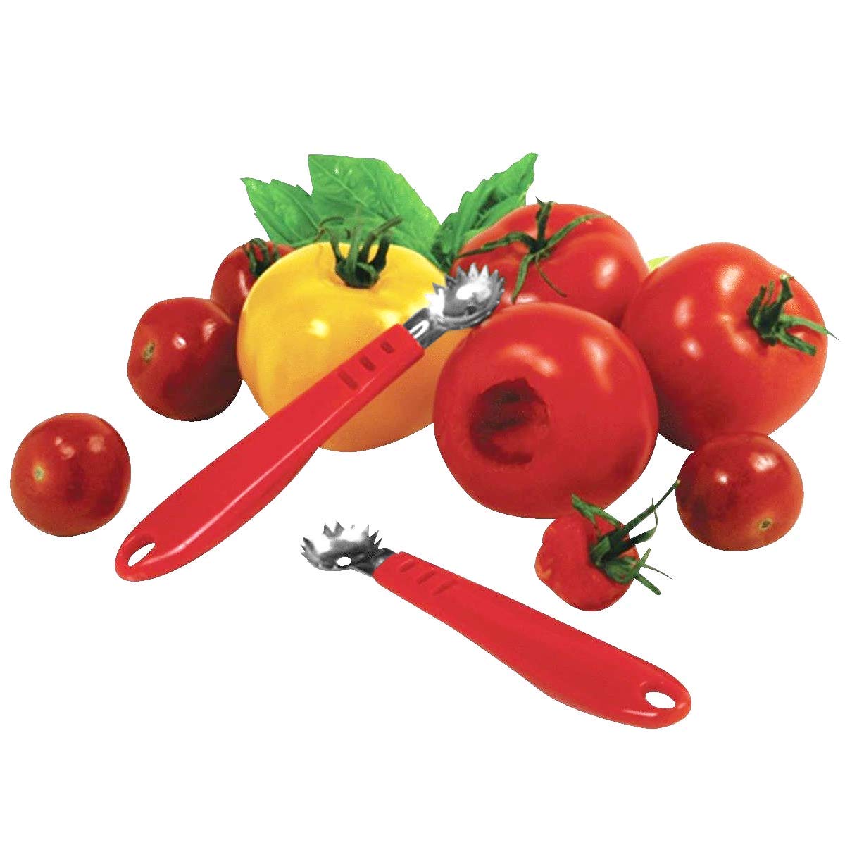 Norpro easy-clean corer shown under warm soapy water for quick cleanup