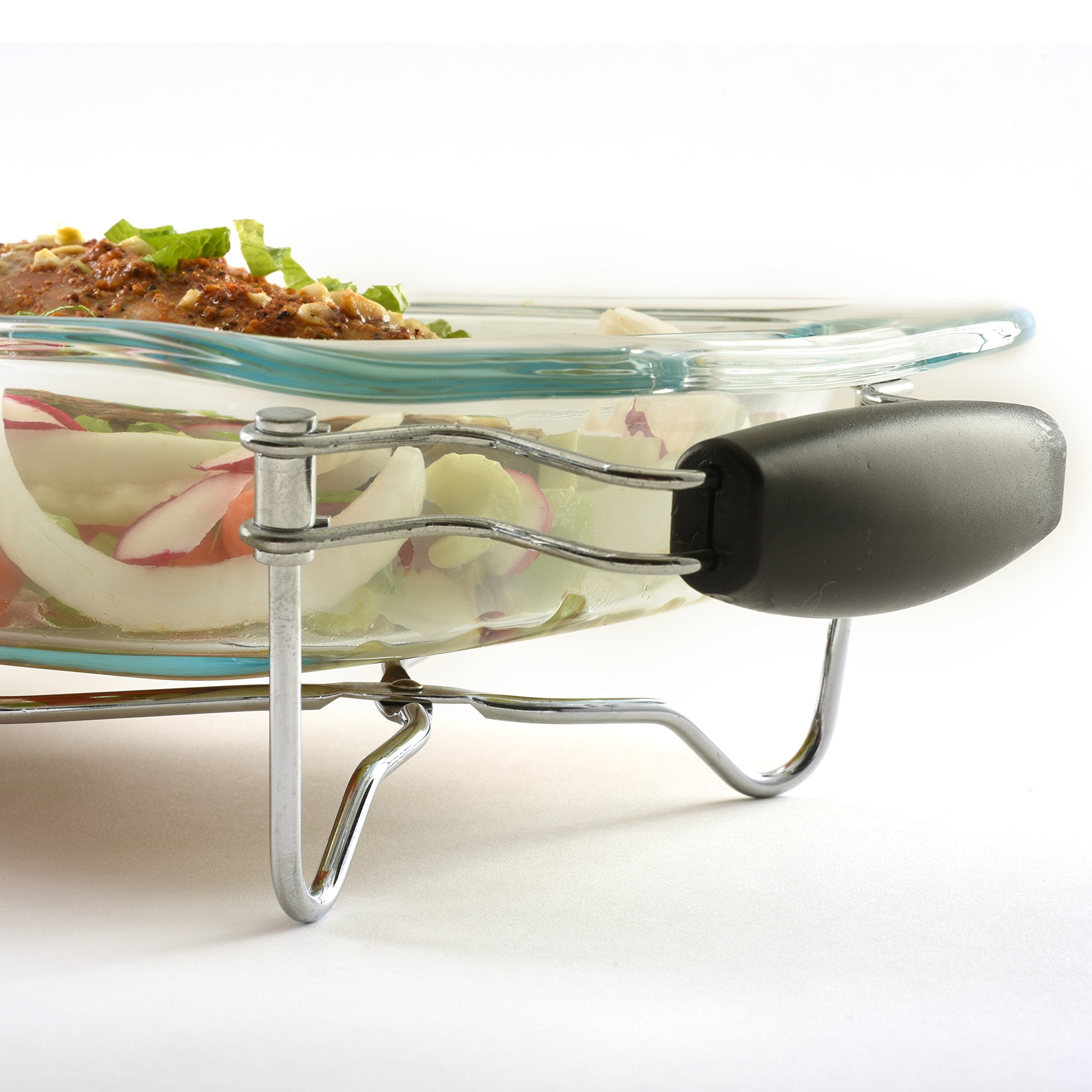 Norpro expanding trivet with heat-resistant handles keeps fingers safe when lifting hot items.