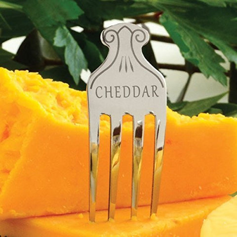 Norpro fork-styled cheese marker isolates slices for easy tasting.