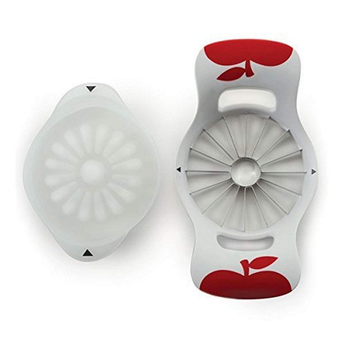 Norpro Grip-Ez Fruit Wedger demonstrates 16 even slices on the push plate for quick prep.