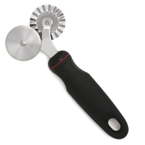 Norpro Grip-EZ pastry wheel top view showing dual blades for versatile cuts