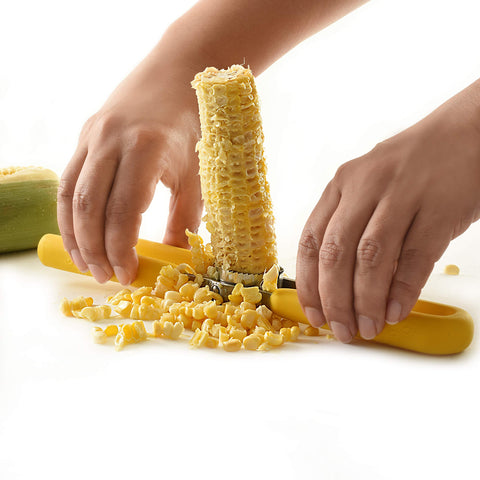 Durable stainless teeth on Norpro GripEz corn cutter for busy kitchens