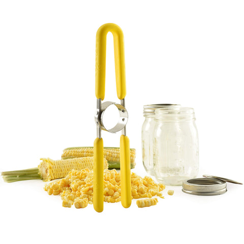 Bright yellow Norpro GripEz kitchen tool adds color to corn prep