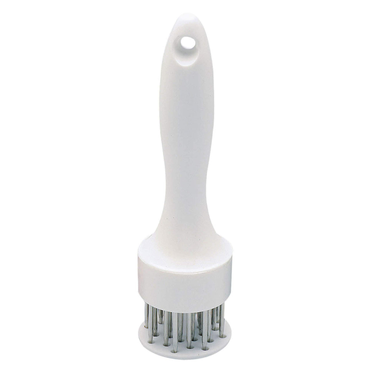Norpro meat tenderizer with 24 prongs for faster marinade absorption and tender texture.