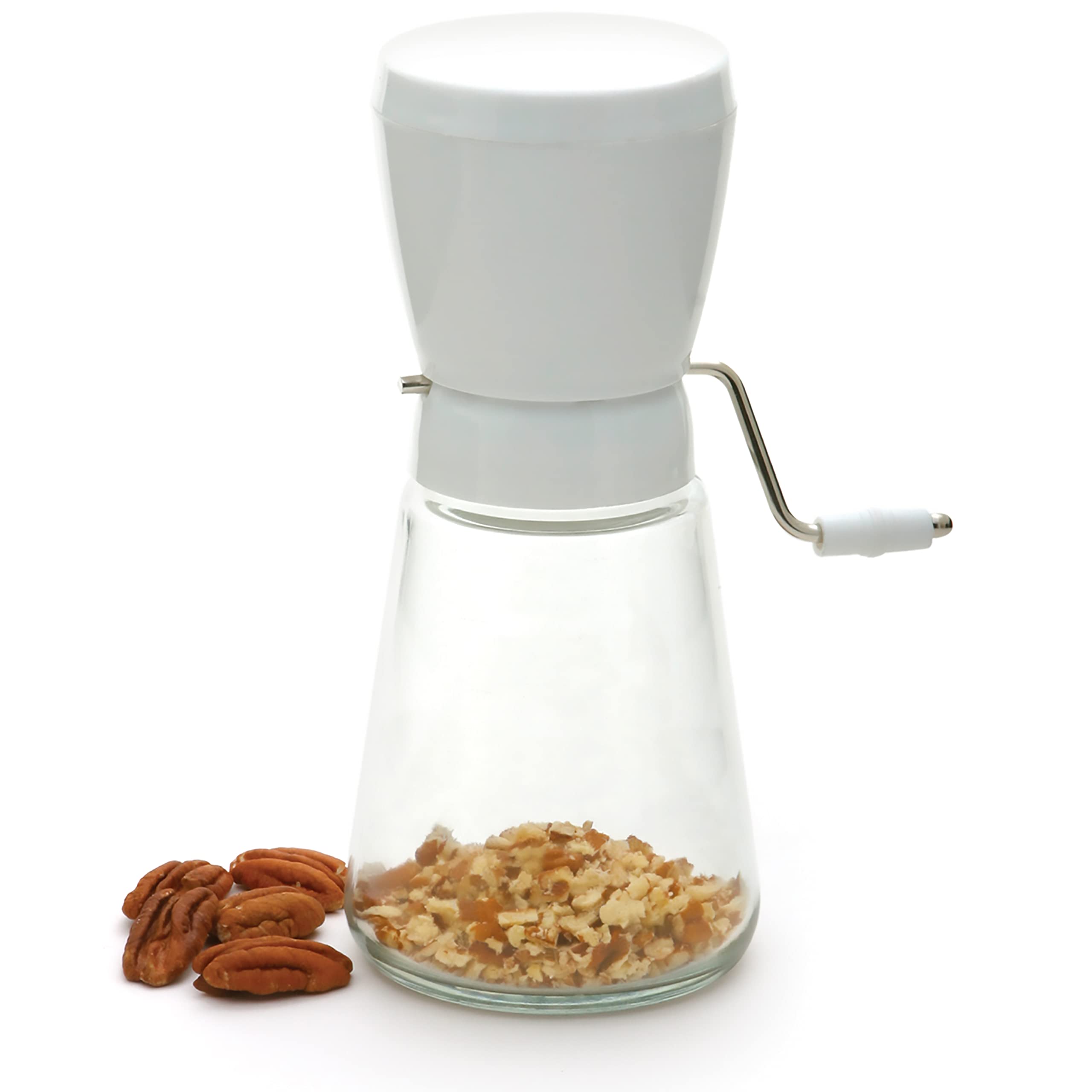 Norpro Nut/Topping Chopper with hopper and lid ready for fast toppings