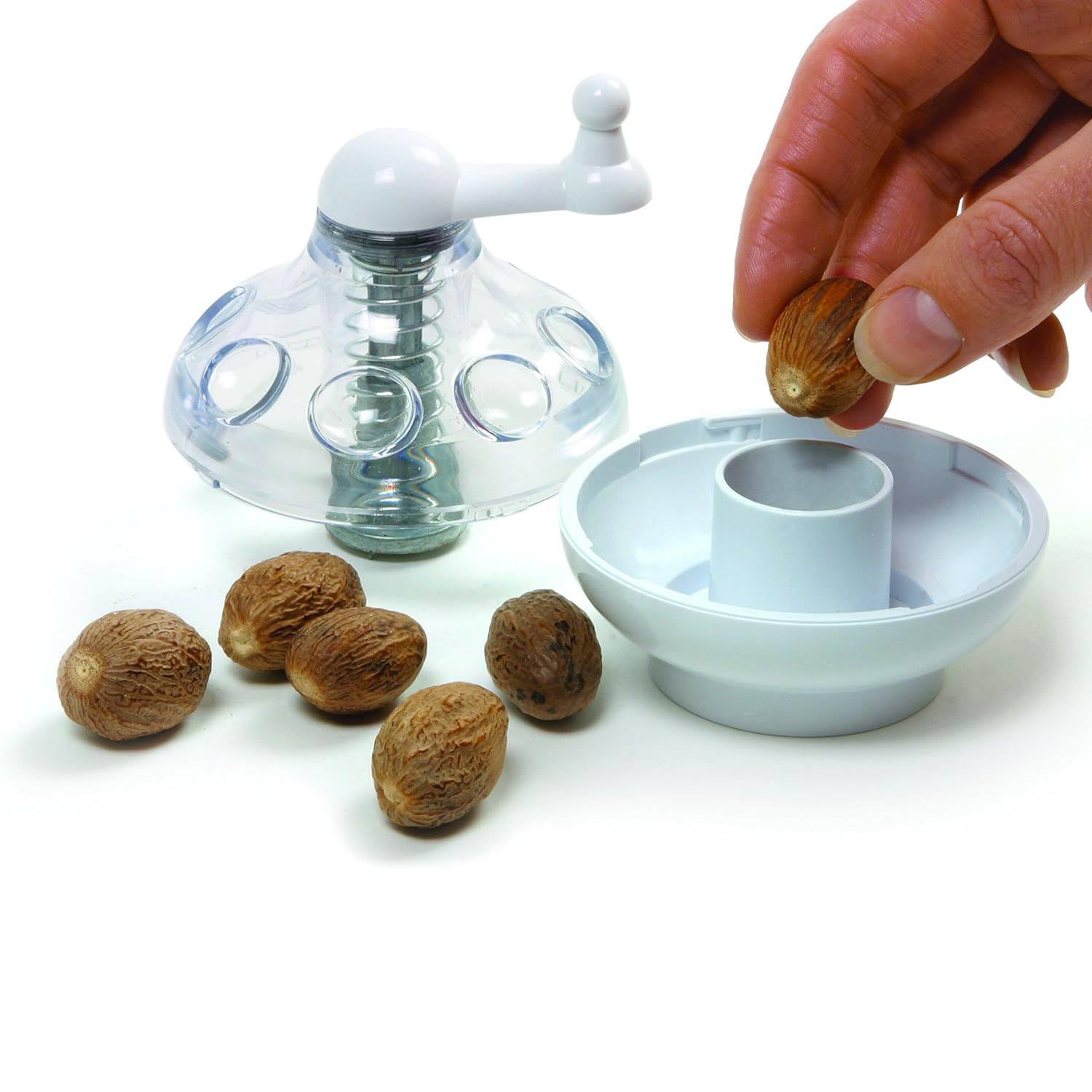 Norpro Nutmeg Grinder showing serrated stainless steel blade for consistent grating