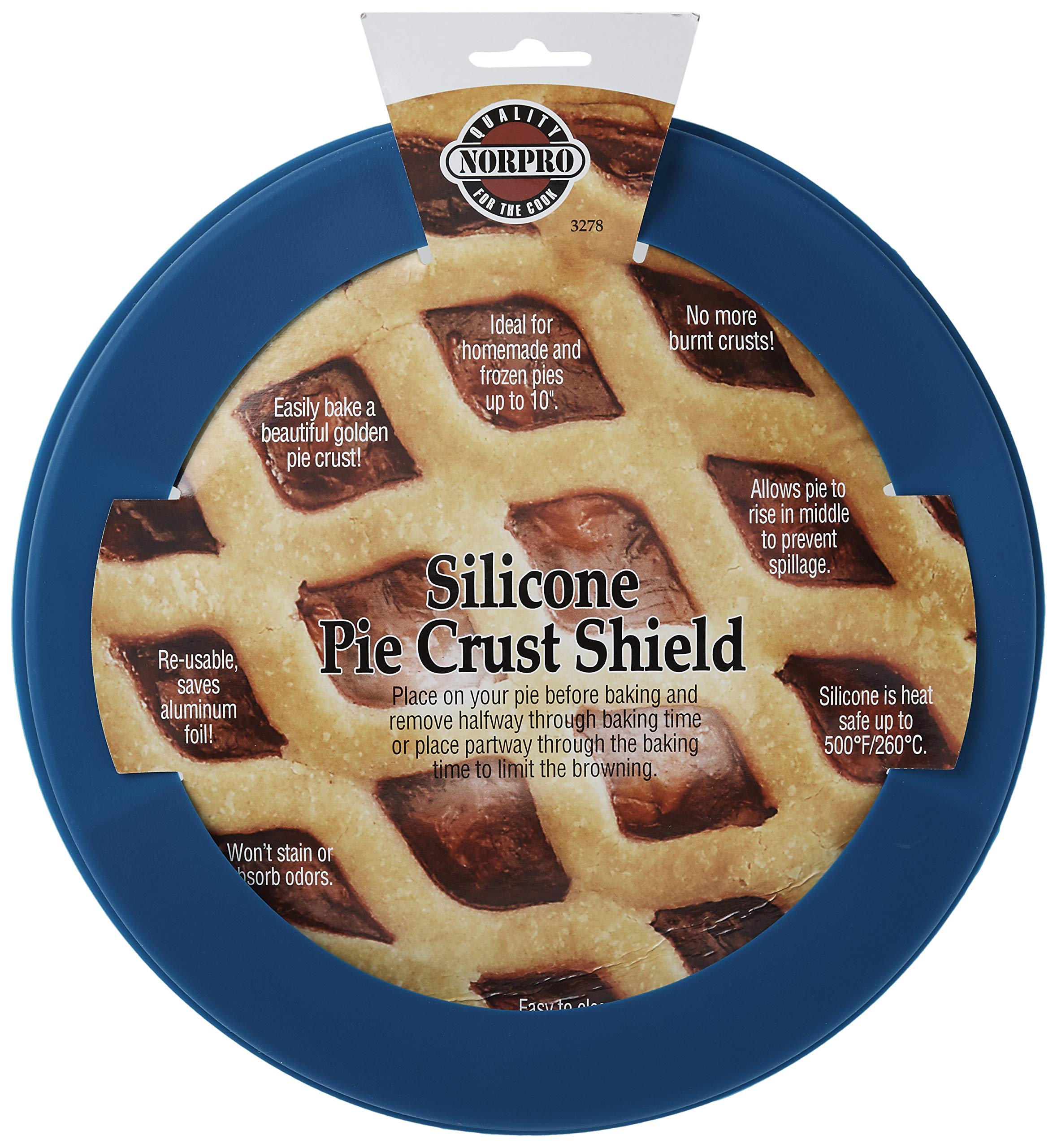 Norpro pie crust shield blue prevents spills and odors during prep