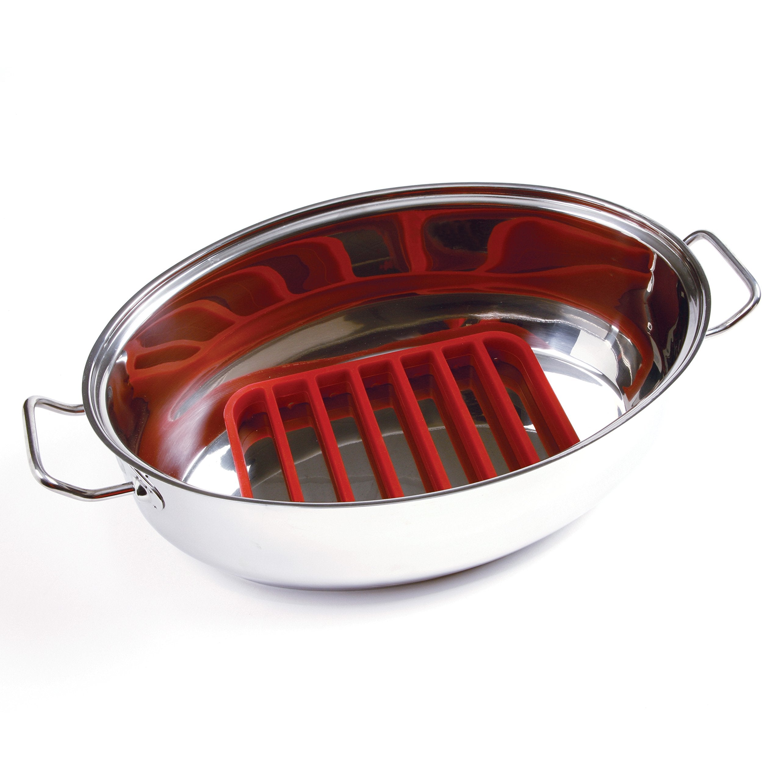 Norpro red silicone rack cleans up quickly after roasting