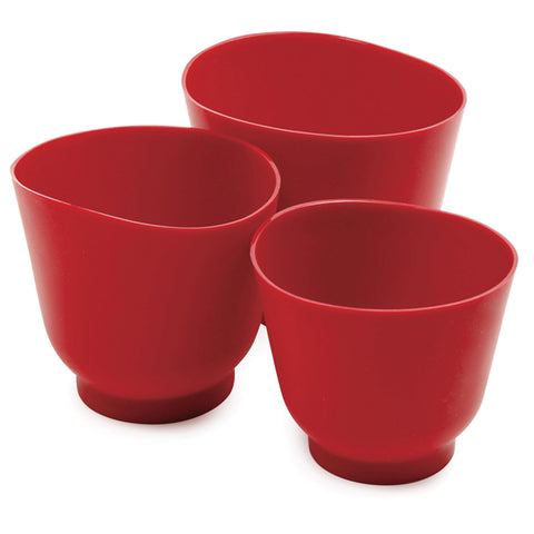 Norpro silicone bowl set 3-piece red compact for prep and mixing.