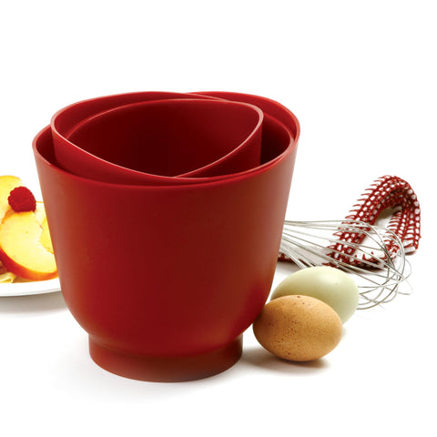 Norpro 3-piece silicone bowls with smooth interiors for easy batter mixing.