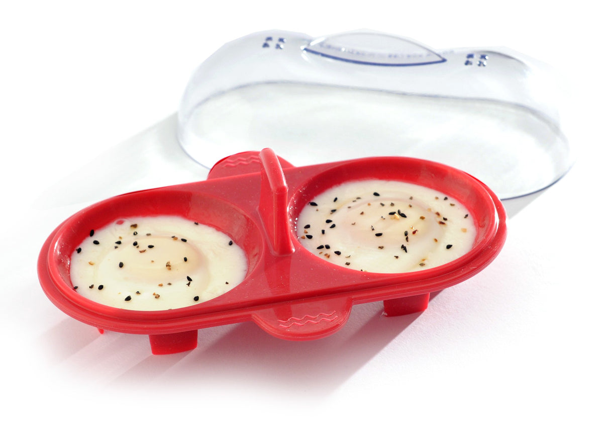 Norpro silicone microwave double egg poacher red, ideal for quick single or double portions.