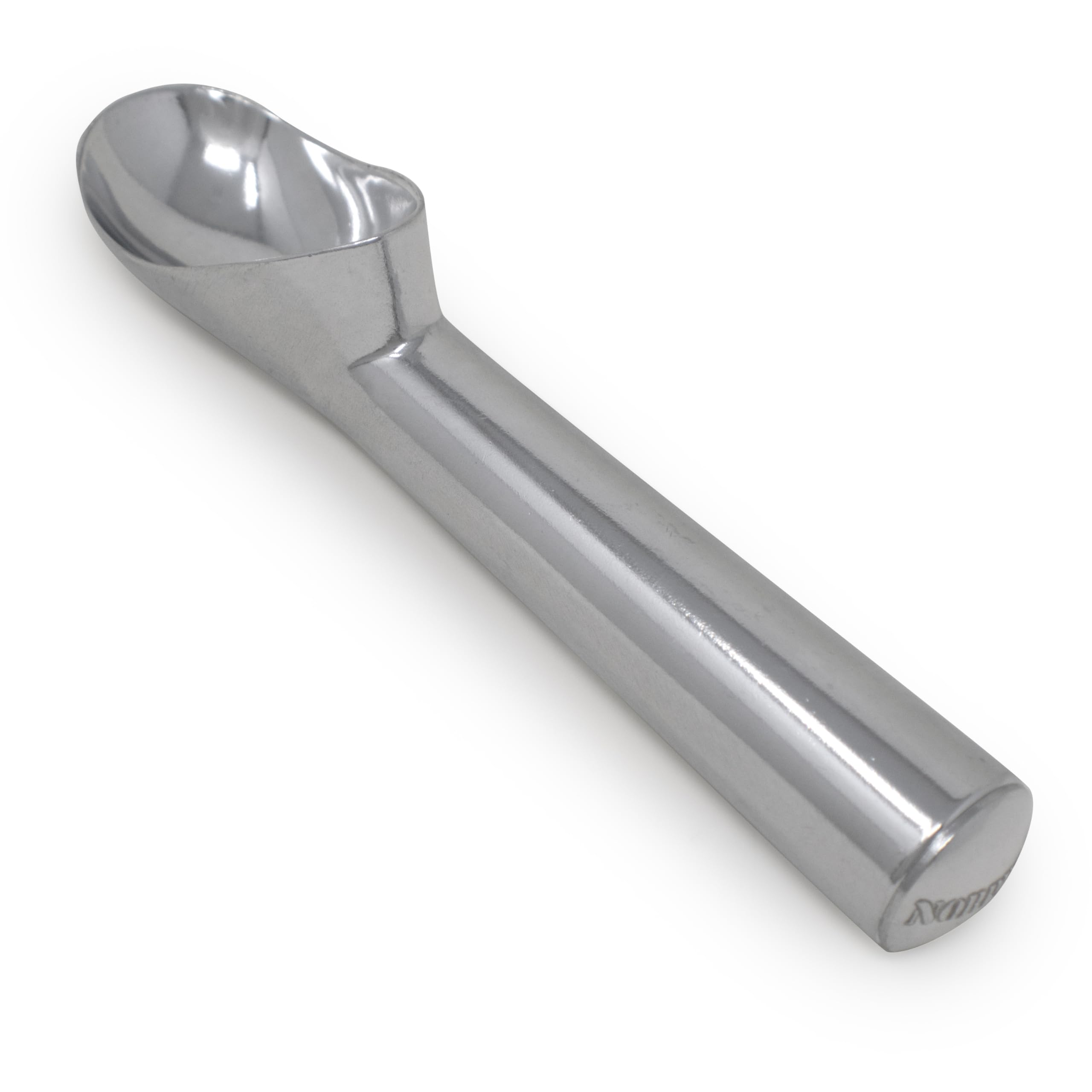 Norpro 7-inch ice cream scoop top view showing smooth glide for hard frozen treats