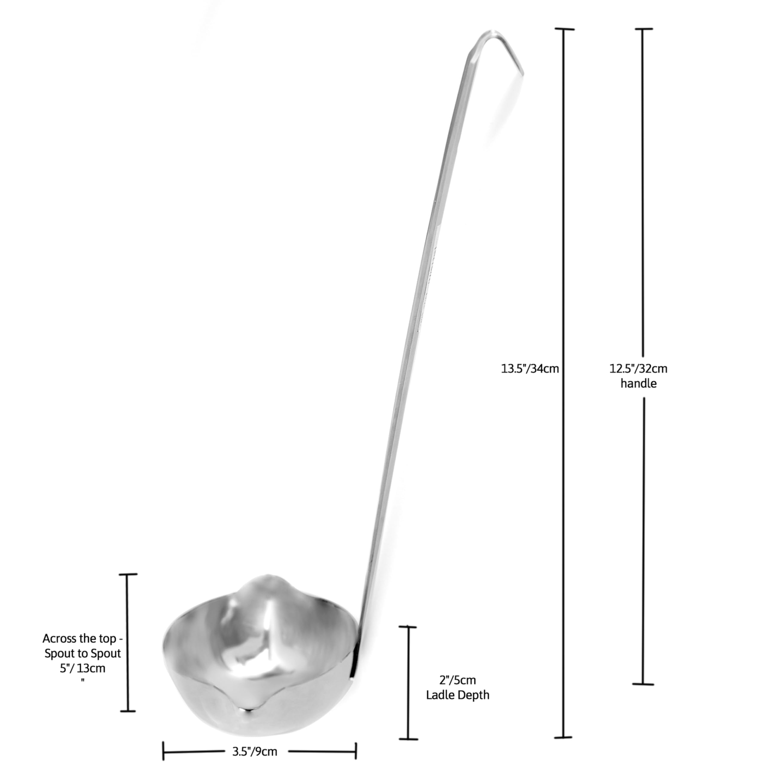 Norpro polished stainless steel construction with a hang hook for storage.