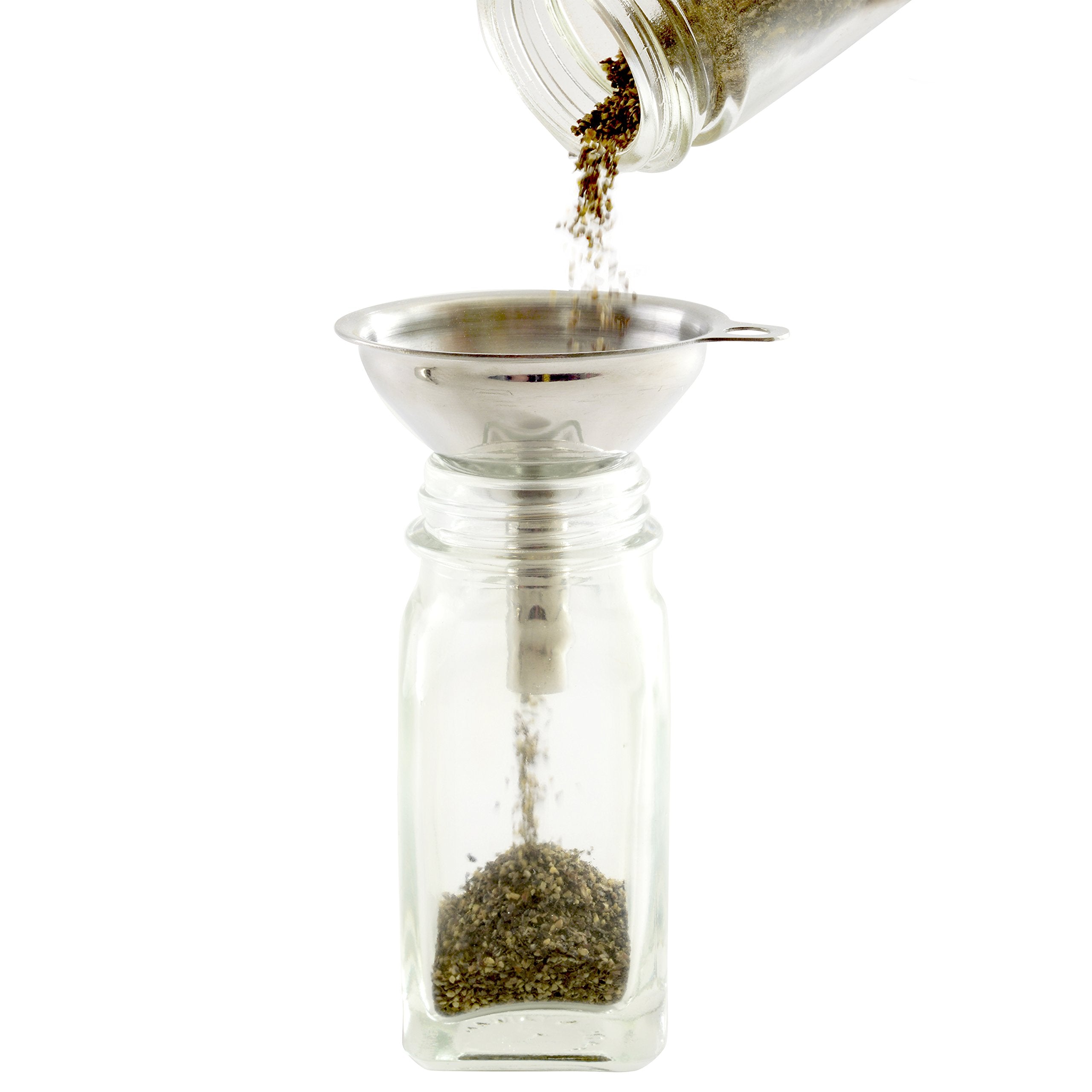 Norpro stainless steel funnels handle oils, vinegars, and spices in kitchens