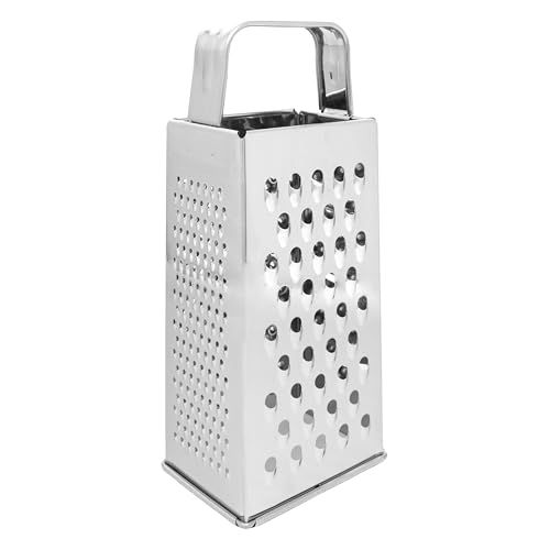 Norpro grater demonstrates medium shred for vegetables and firm cheeses.