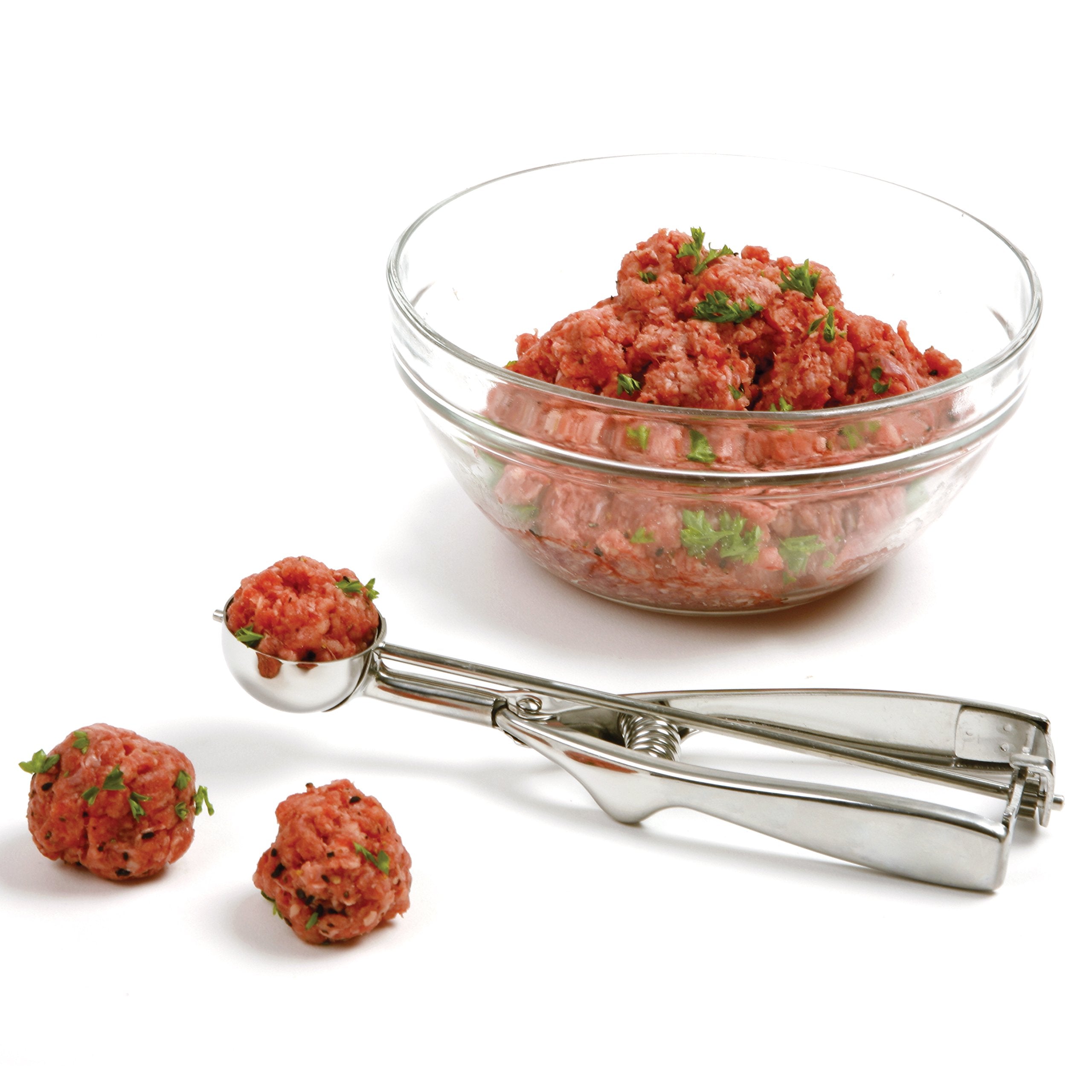 Norpro stainless steel scoop 39mm for cookie dough drops with precise portions.