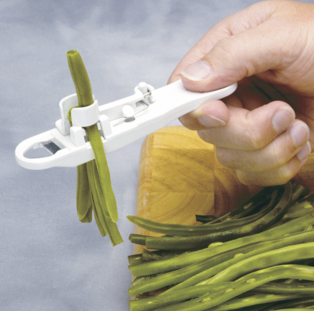 Norpro White French Bean Slicer removes strings and yields neat slices