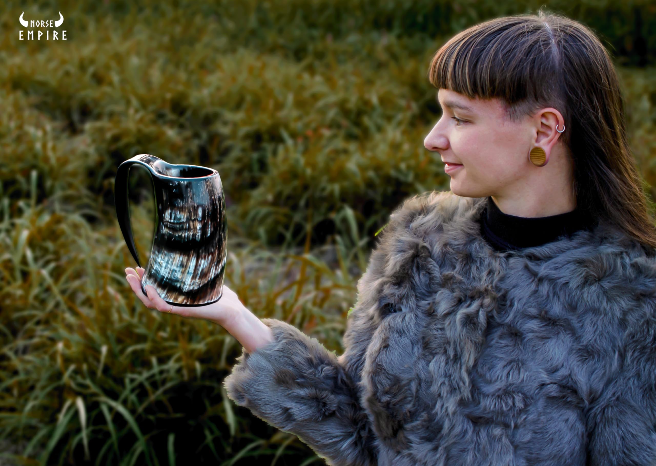NORSE EMPIRE Viking mug handcrafted from ethical ox horn for safe daily use.