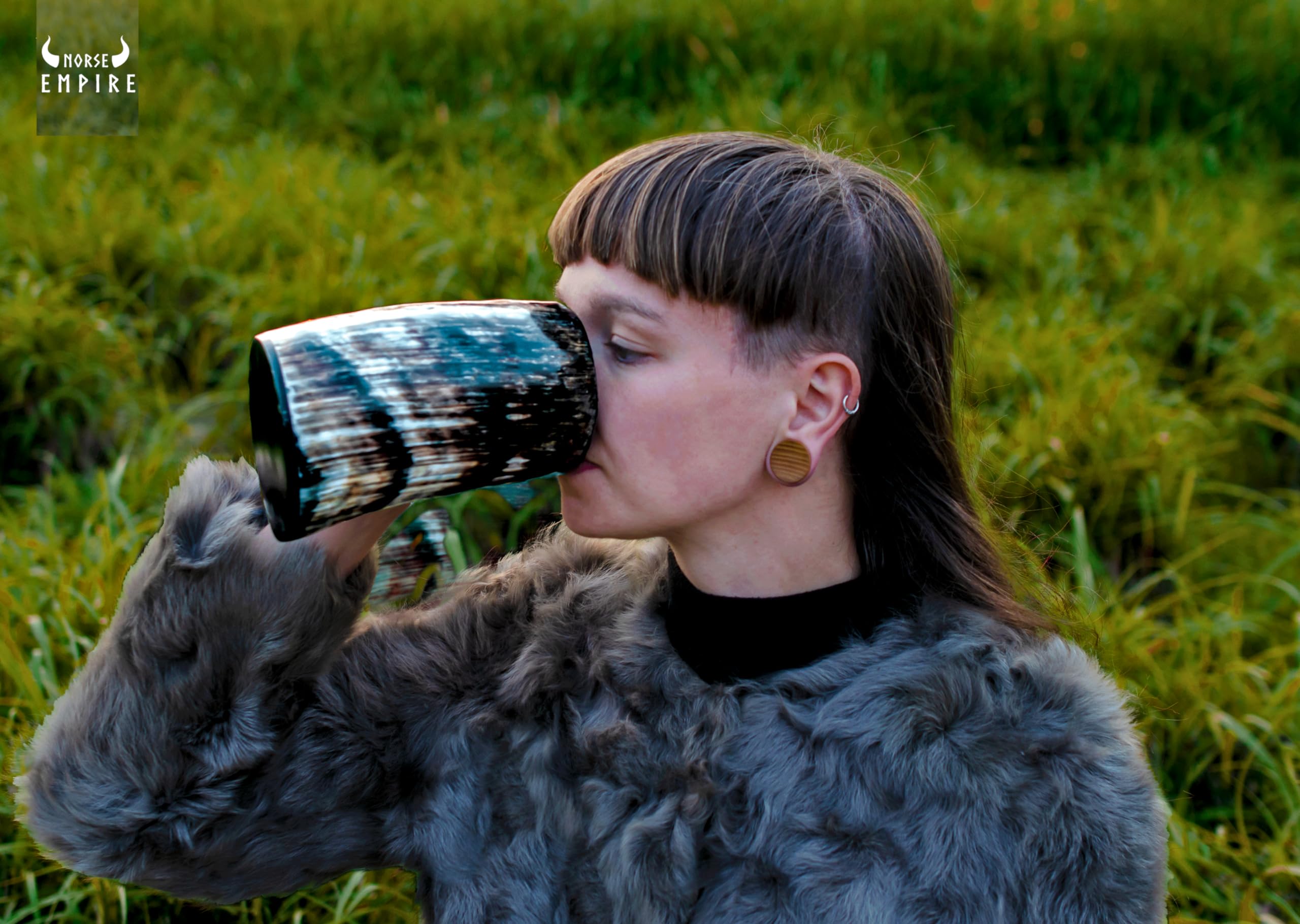 NORSE EMPIRE Ox horn mug 16oz ready for cold beer or hot coffee.