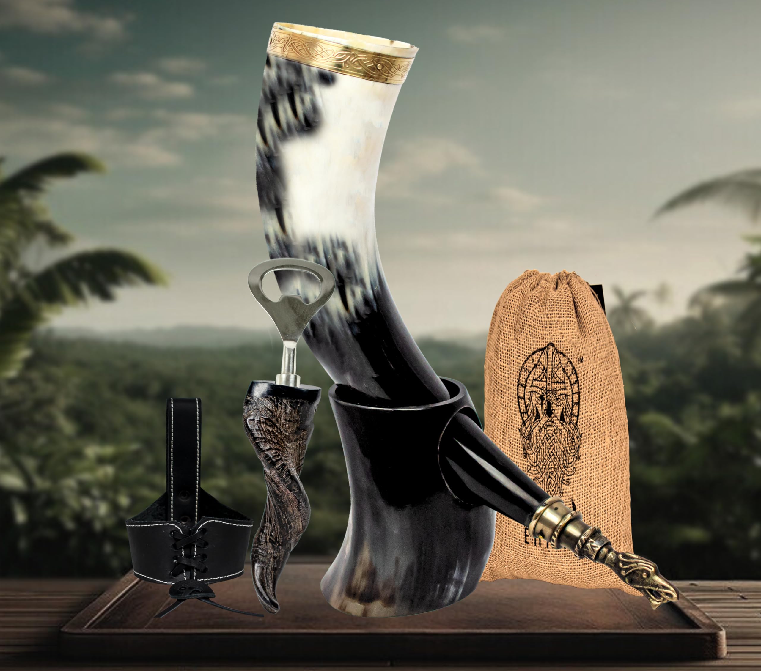 NORSE EMPIRE ox horn mug suitable for beer, mead, or whiskey