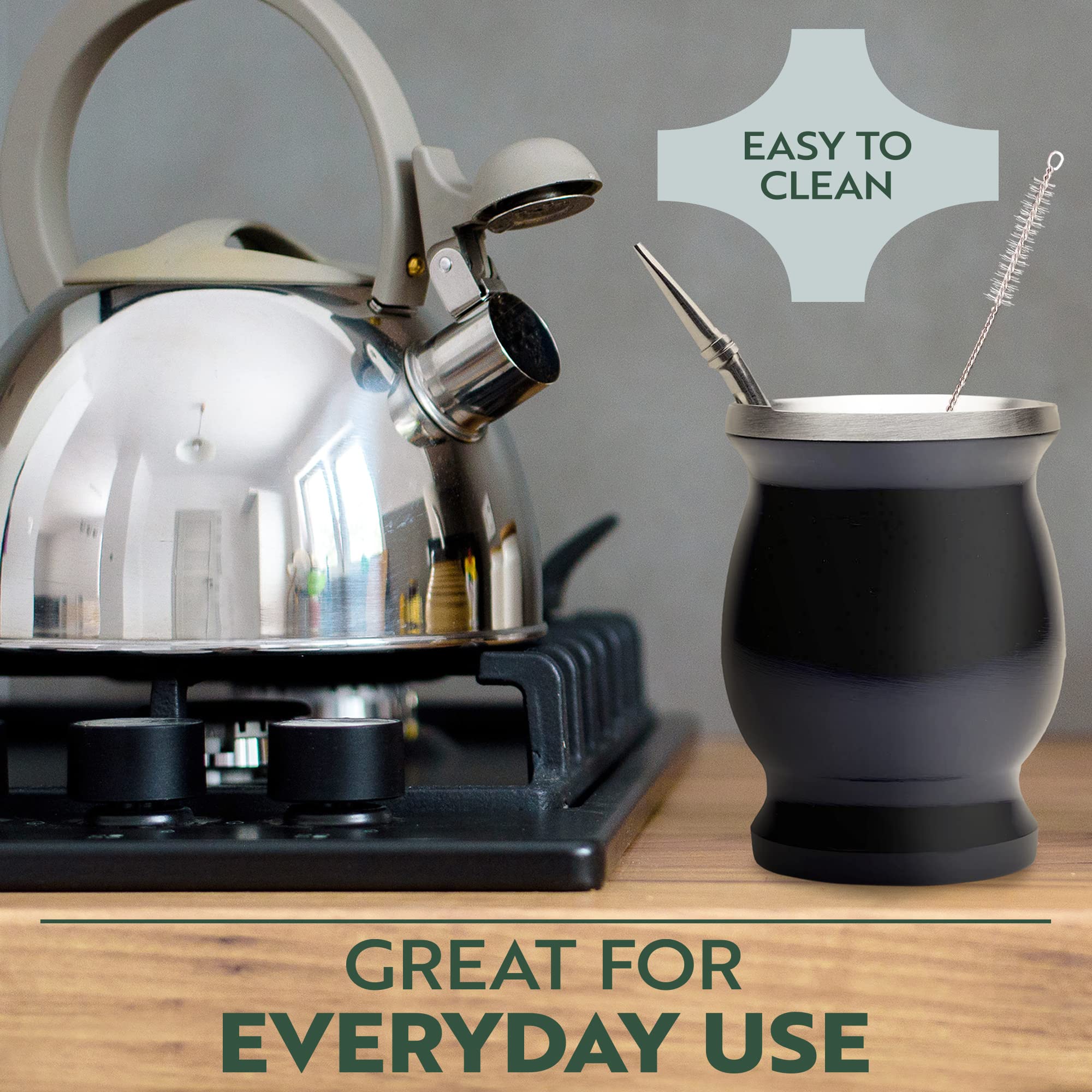 Norte Yerba Mate stainless steel cup resists corrosion for daily use.