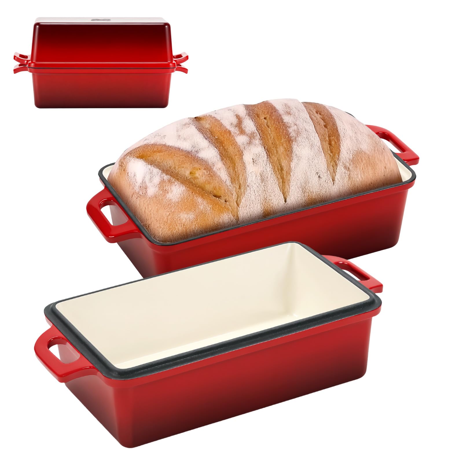 Northriver Casting 9x5 enameled bread pan with lid for even browning
