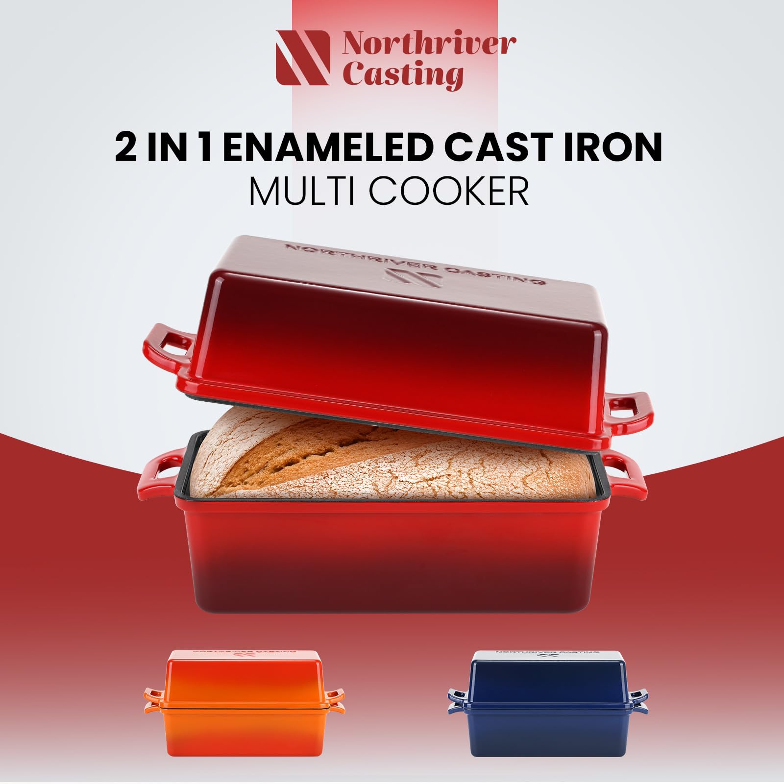 Northriver Casting enameled surface makes cleanup easy after baking