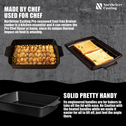 Ergonomic handles on Northriver Casting Dutch oven for safe transport.
