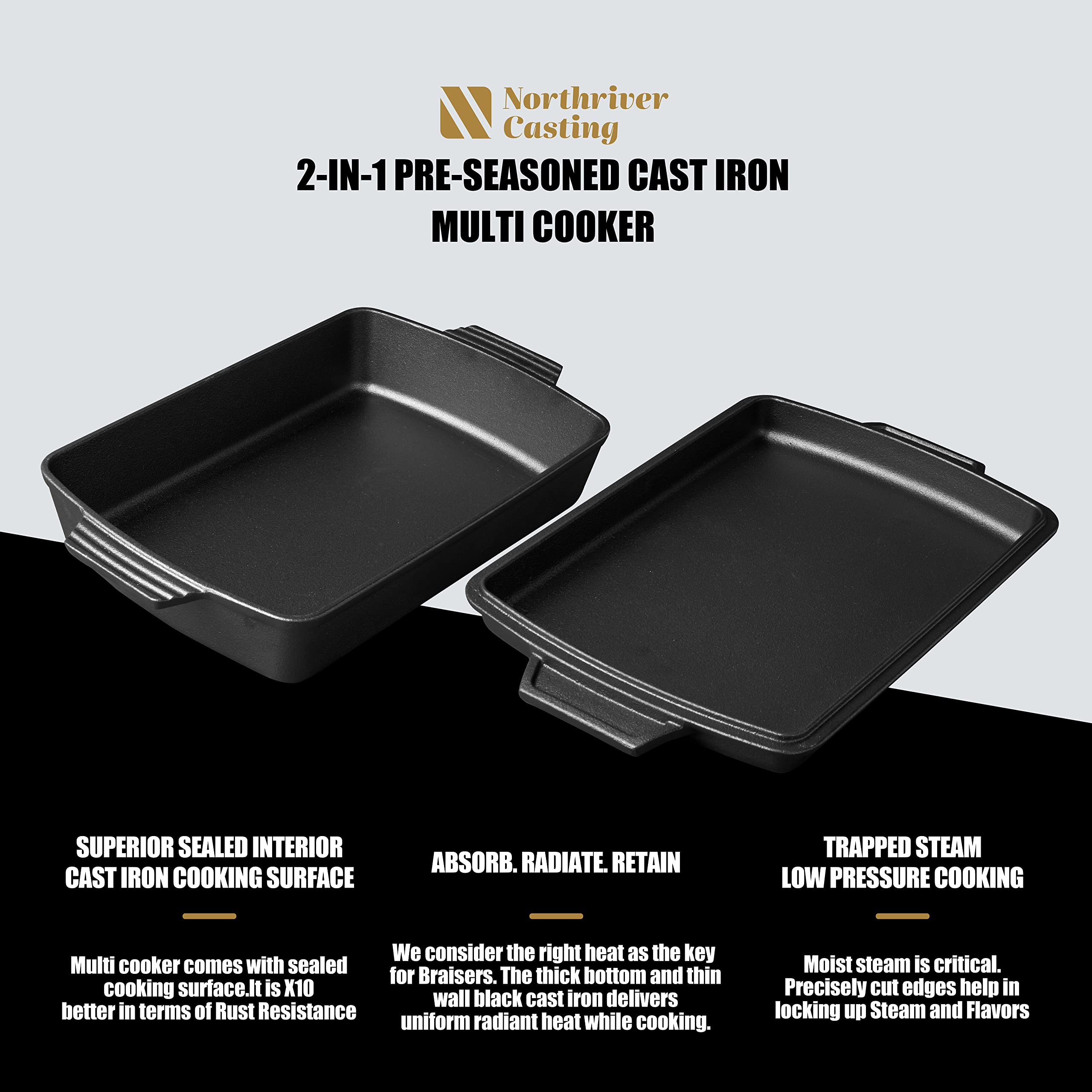 Lid used as skillet from Northriver Casting for searing and sautéing.