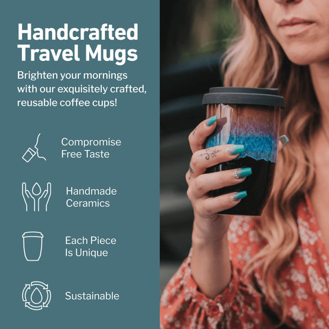 Nova Ceramics 12oz mug with lid keeps drinks at ideal temperature
