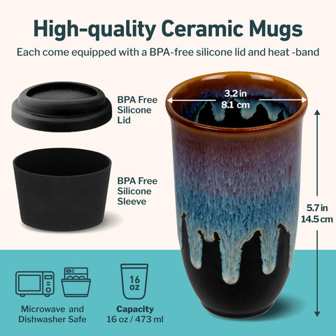 Nova Ceramics 16-ounce travel mug dimensions for easy fitting and handling.