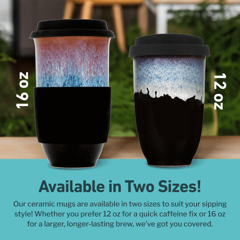 Nova Ceramics Monsoon mug with secure lid supports on-the-go use.