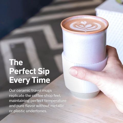 Nova Ceramics microwave-safe travel mug convenient for reheating drinks