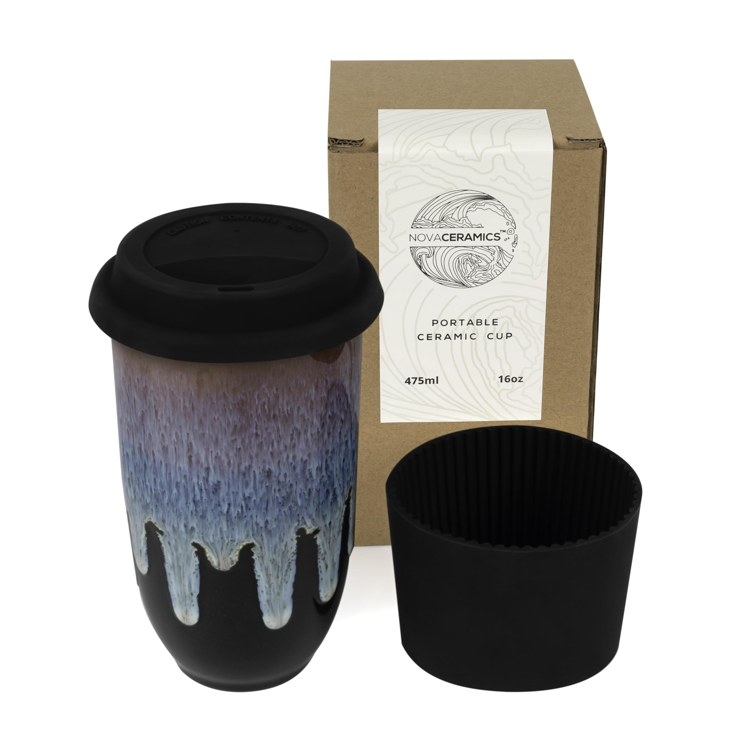Nova Ceramics Monsoon mug with blue running glaze delivers a unique, stylish coffee experience.