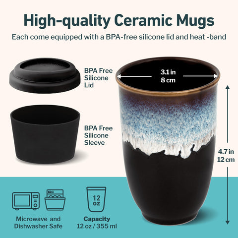 Nova Ceramics mug featuring blue glaze on black base for unique style and daily use