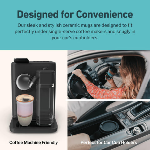 Nova Ceramics portable cup fits car cup holders for on-the-go drinks
