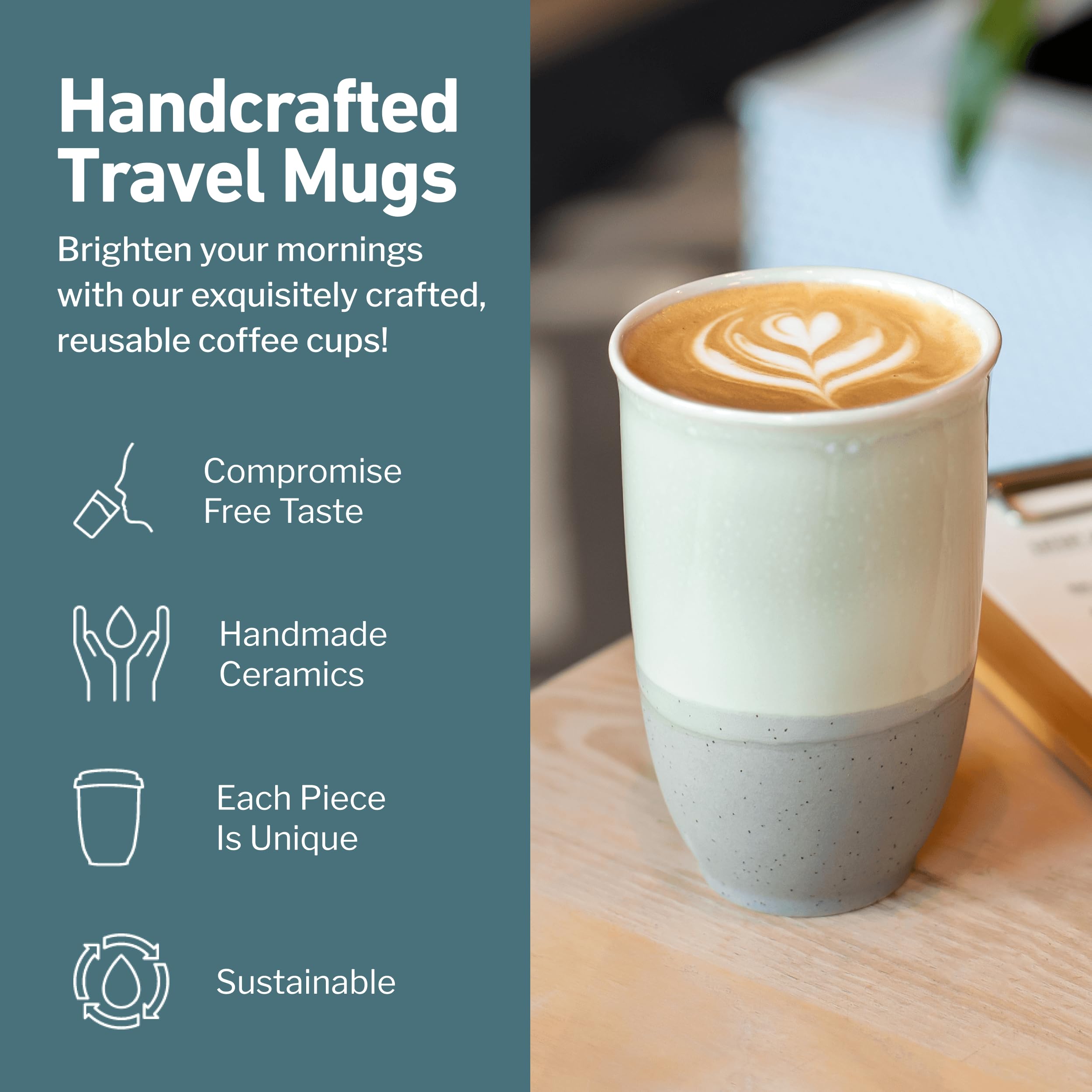 NOVA CERAMICS 12oz travel mug cap fits securely for on-the-go use