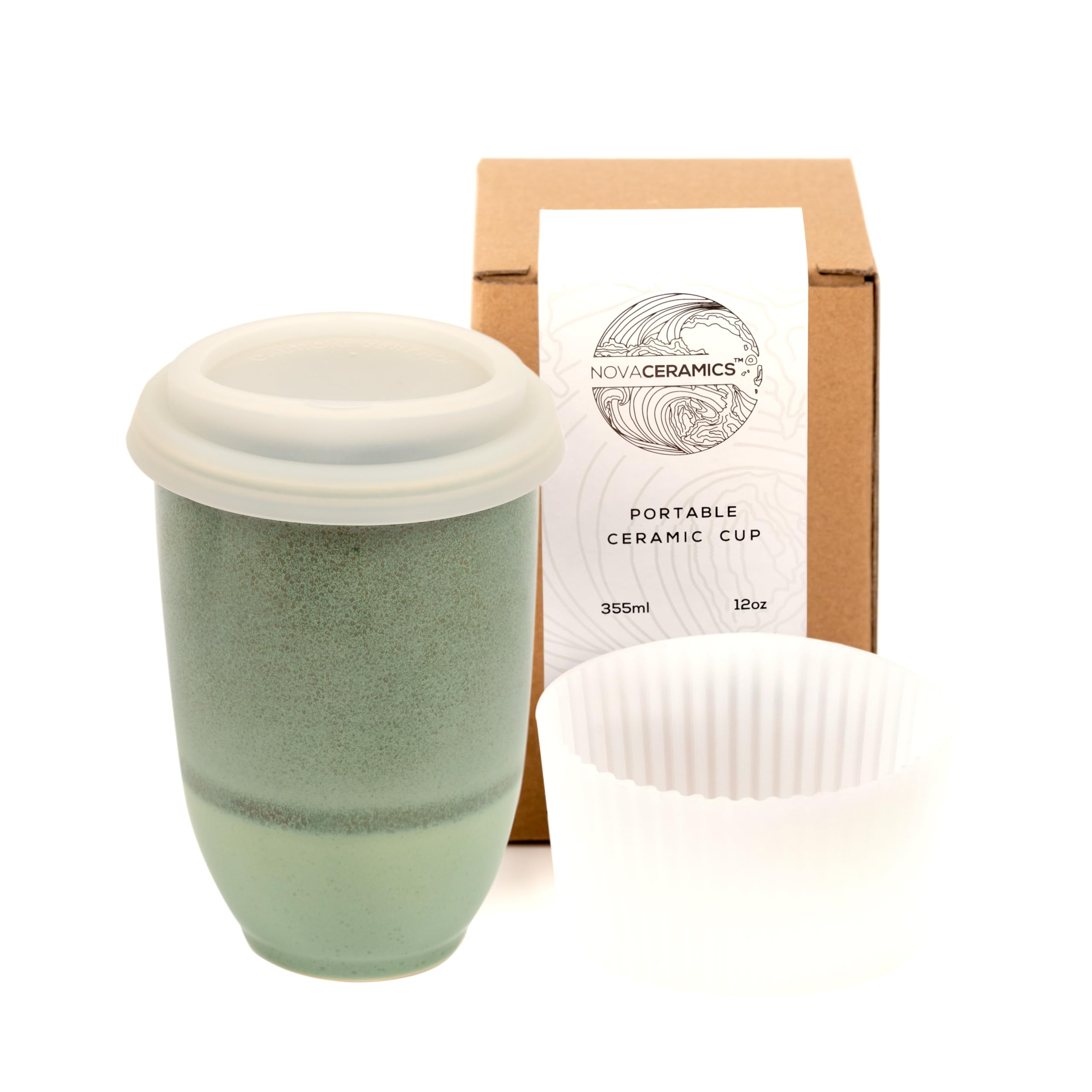 Nova Ceramics travel mug with emerald glaze preserves flavor and warmth.