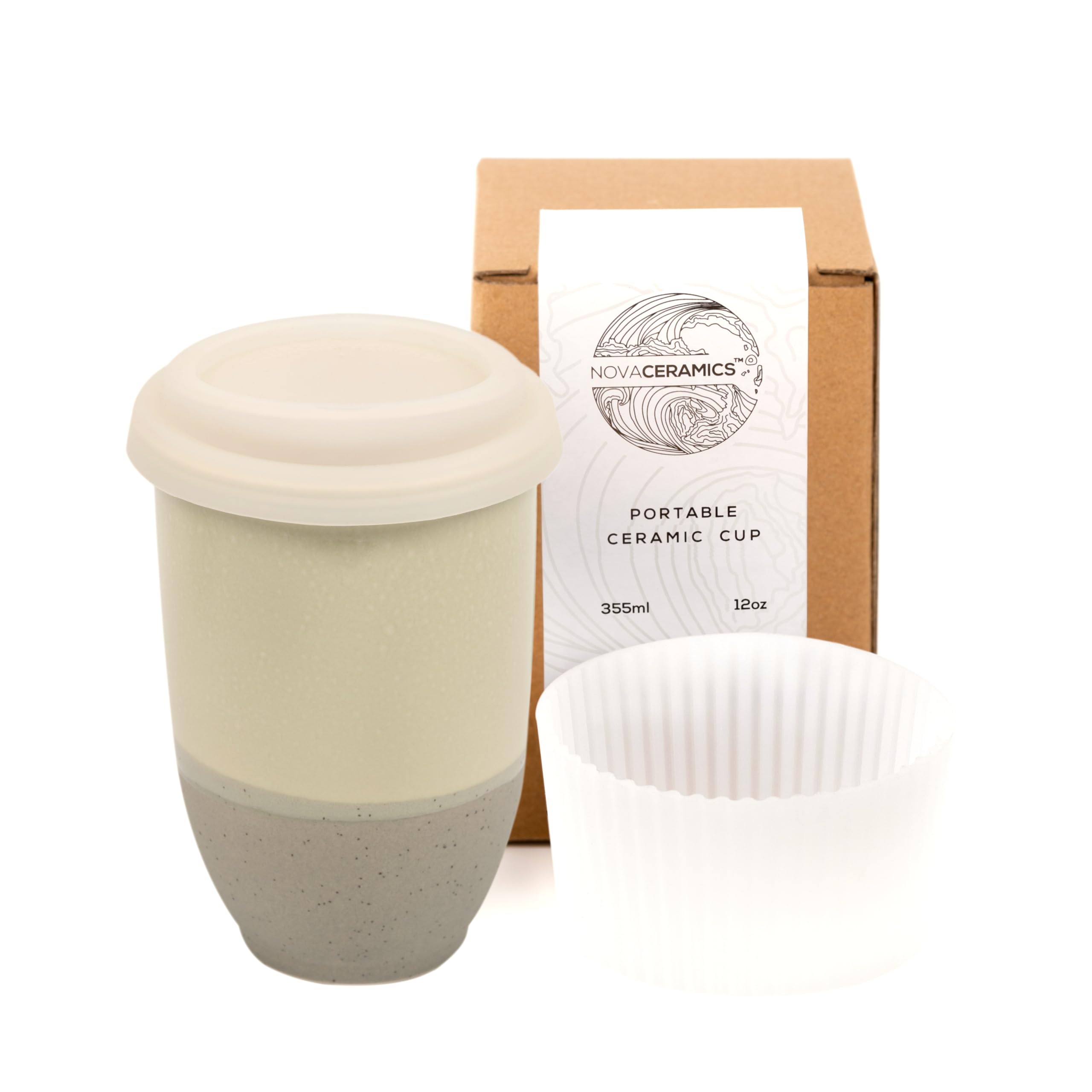 NOVA CERAMICS Travel Mug Sea Mist swirl close-up for pure flavor preservation
