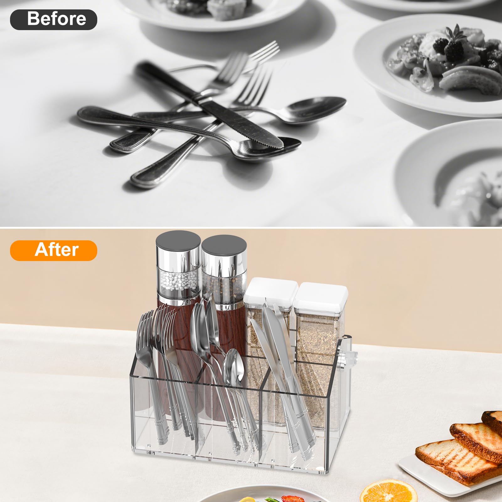 Novacrylion Acrylic Utensil Caddy on countertop keeps tableware neatly organized at home.
