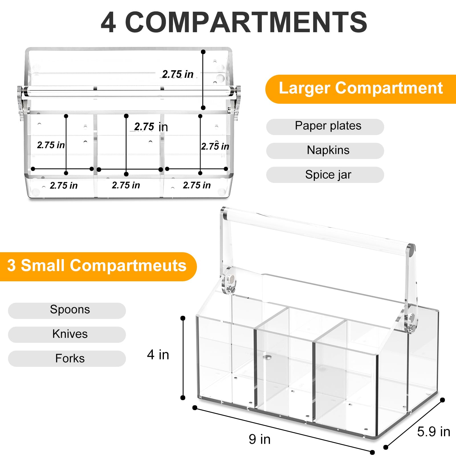 Novacrylion Acrylic Utensil Caddy uses durable 4mm acrylic for long-lasting organization.