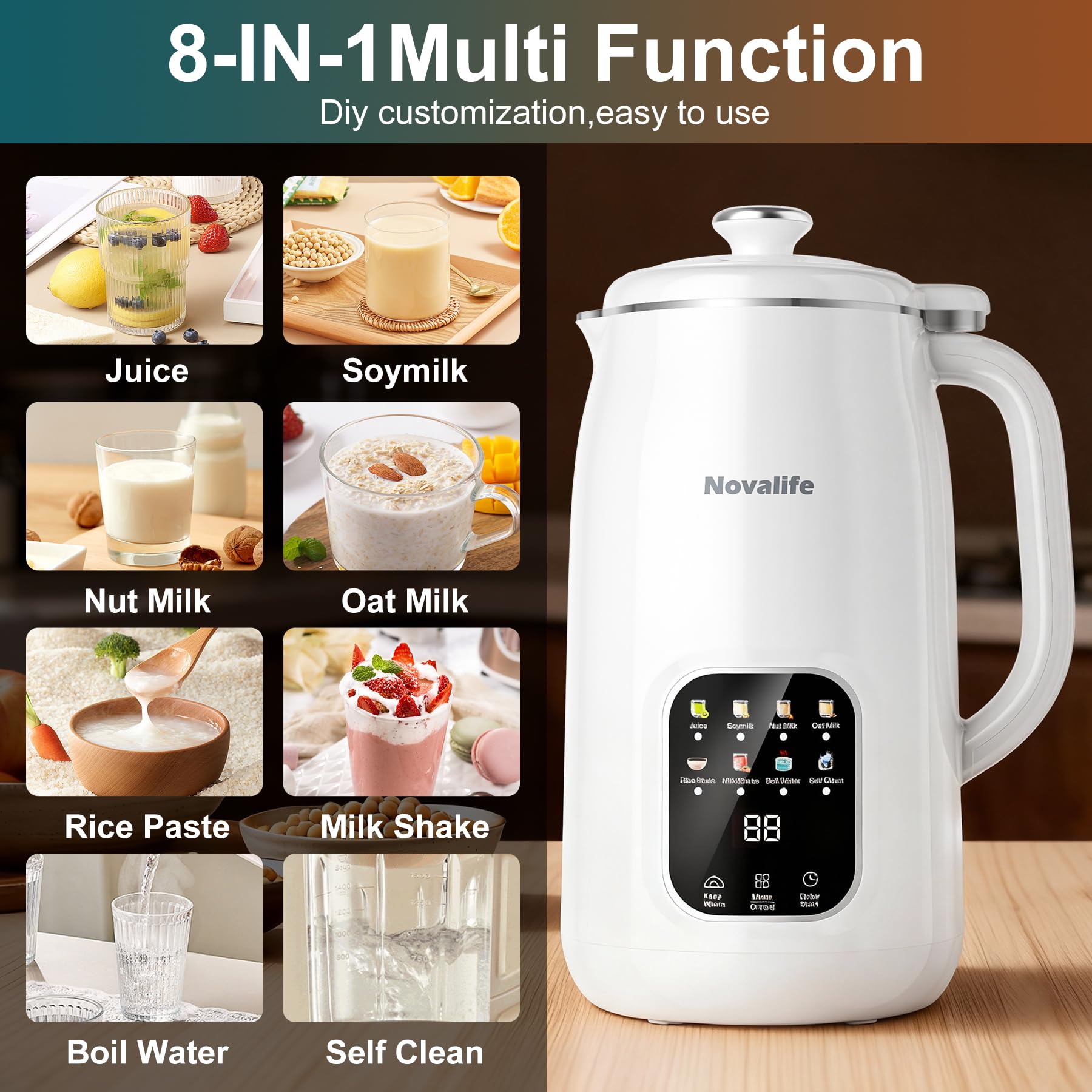 Novalife 40oz capacity shown for large-batch plant milks