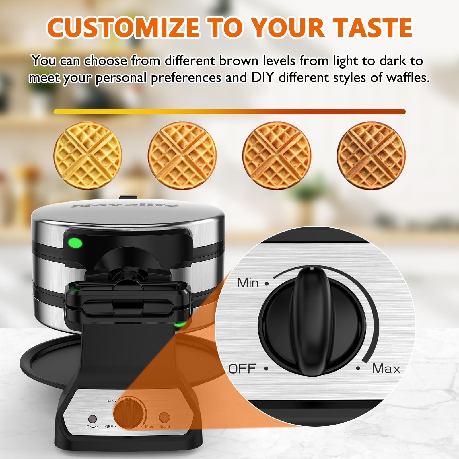 Novalife waffle maker double waffle view showing two waffles cooking at once