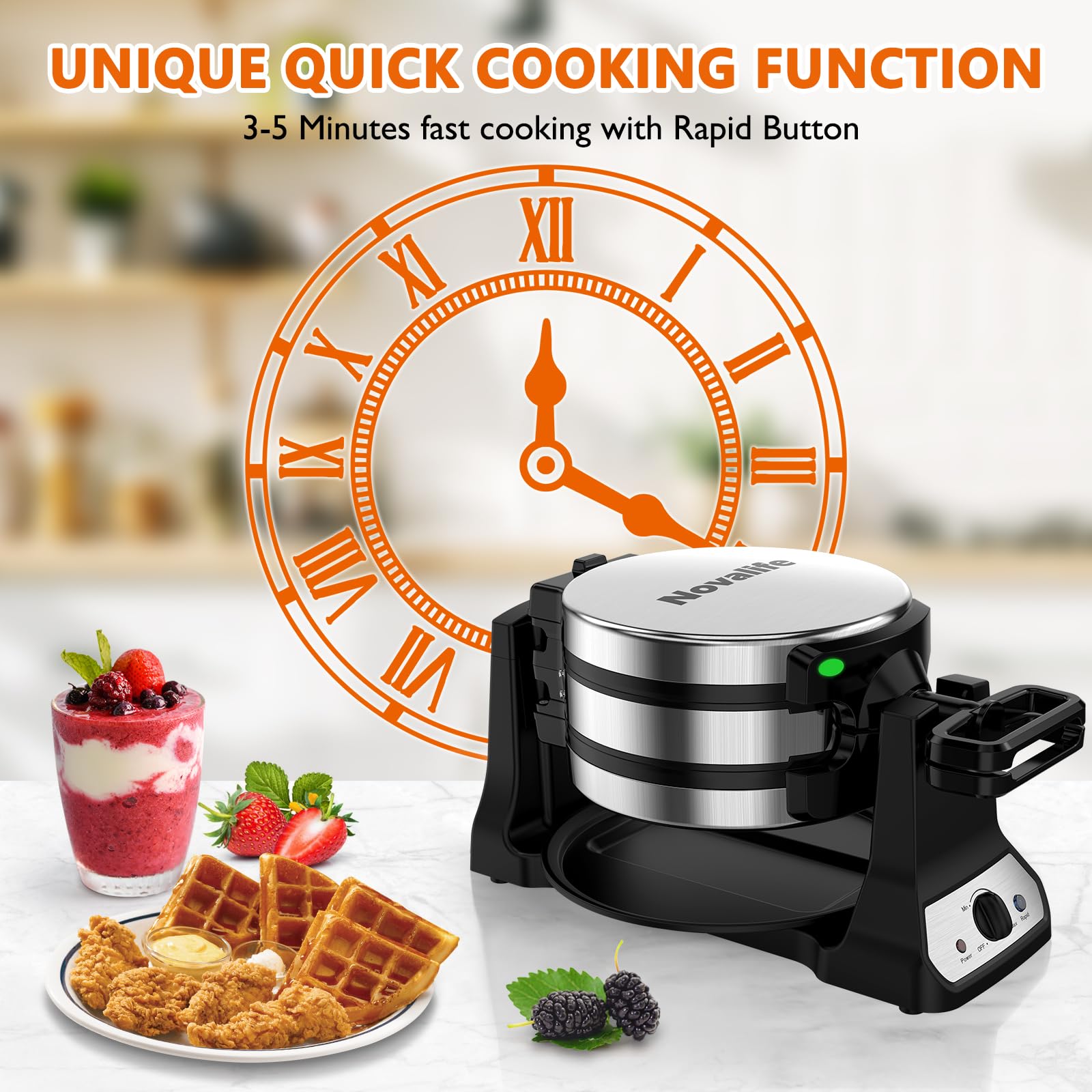 Novalife waffle maker inside plates reveal nonstick surface for easy release