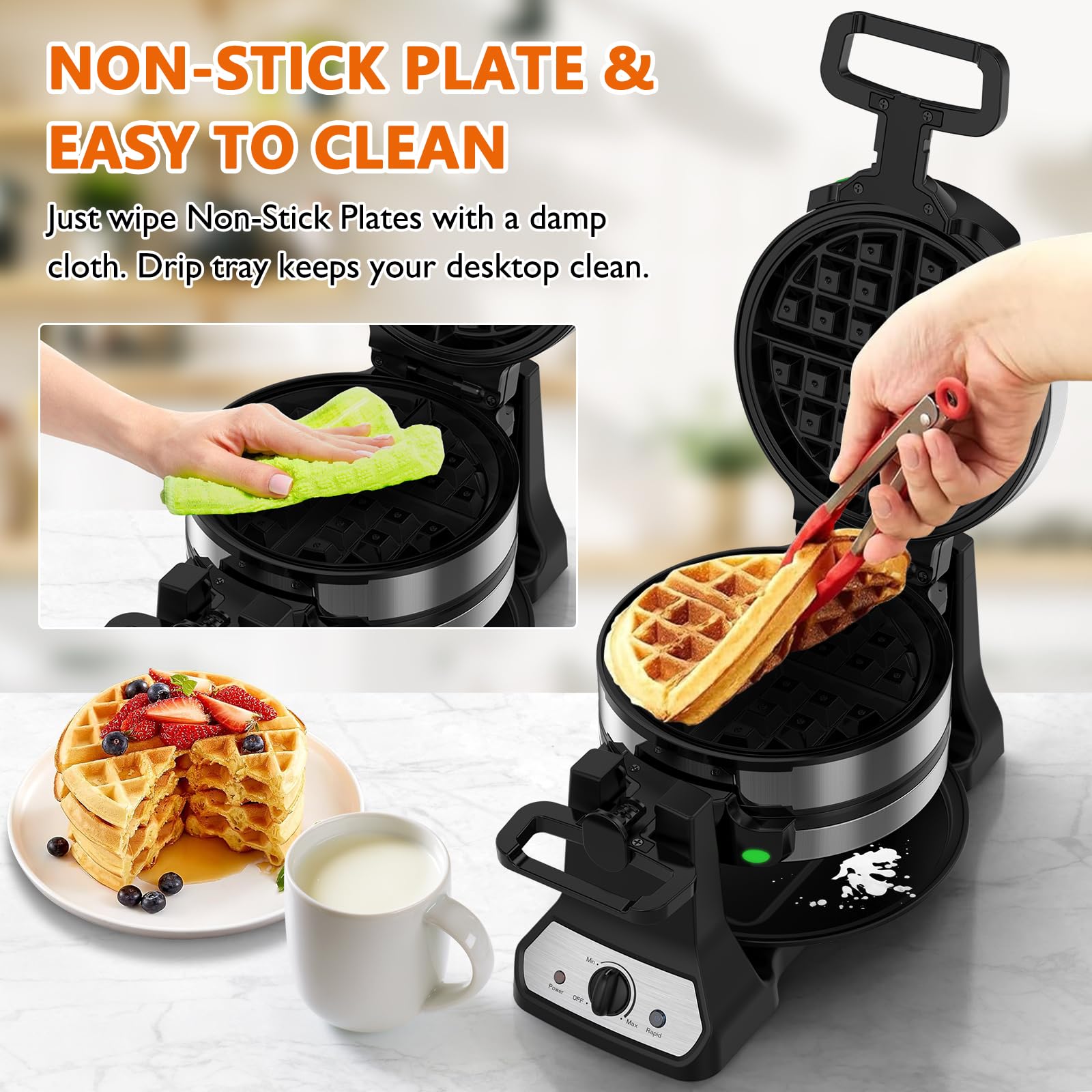 Novalife waffle maker removable drip tray for quick cleanup